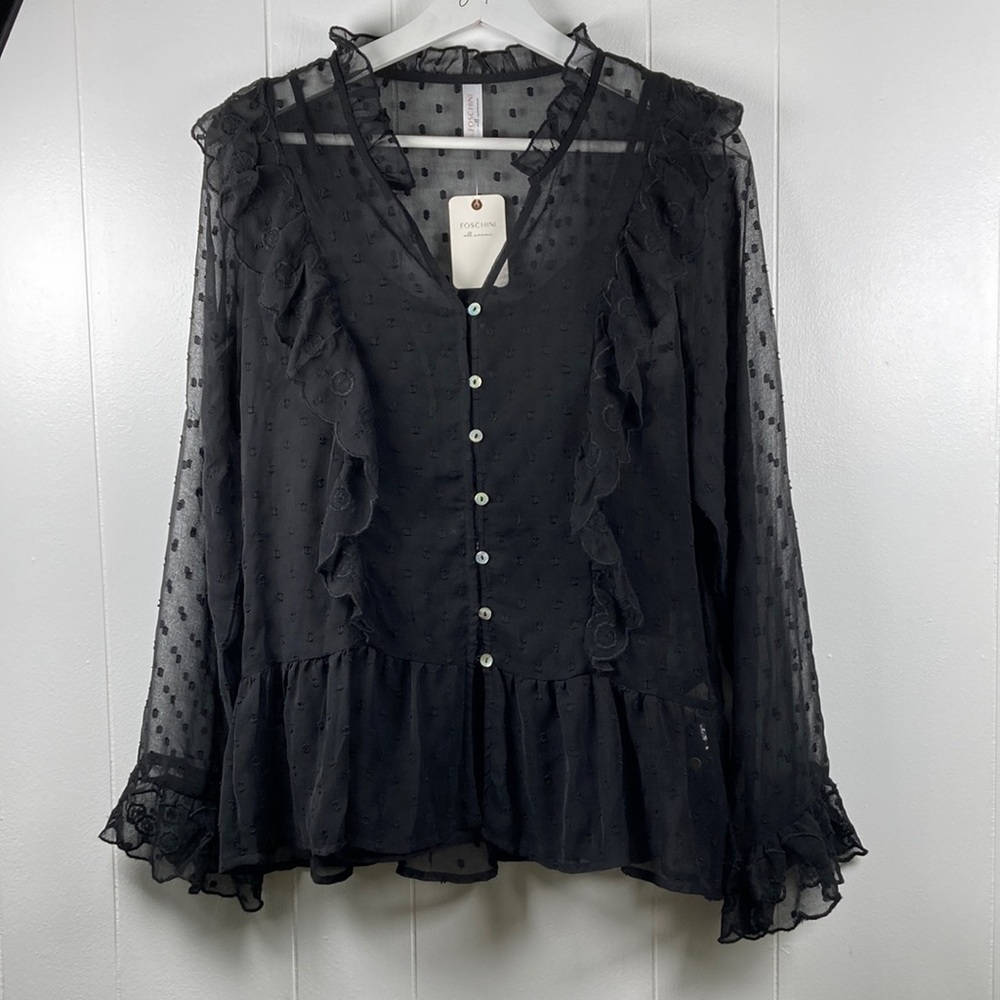 NWT Sheer Lacy Embroidered Button Down